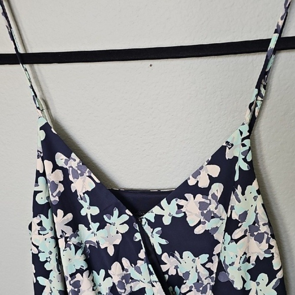 Banana Republic Women 14 Navy Blue Floral Wrap V-Neck Spaghetti Strap Maxi Dress - Picture 5 of 14